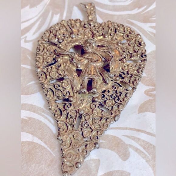 Peruvian Art Brooch Pin Ethnic 3.5” Gorgeous - Picture 3 of 5